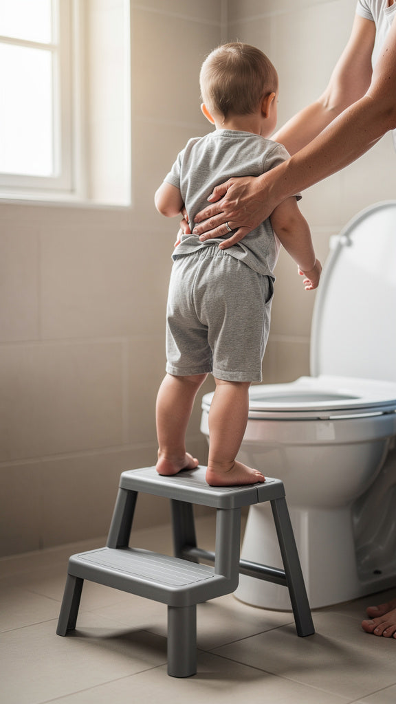 Taburete Claren junto al inodoro para entrenamiento de baño